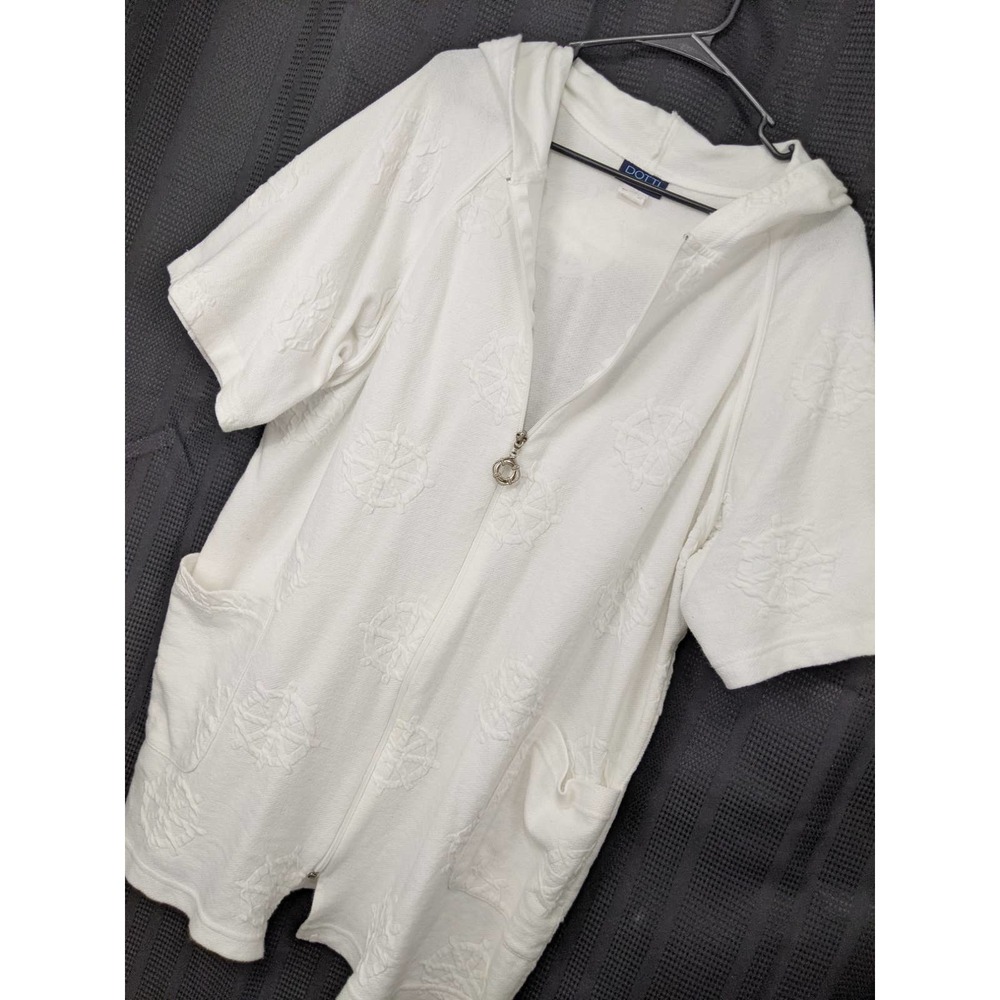 DOTTI! COVER UP HOODIE, ZIP FRONT! WHITE ON WHITE SHIP'S WHEEL! SZ 1X